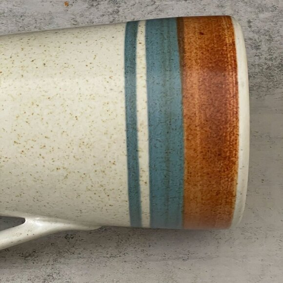 Vintage Lapid Israel Hand Painted Cream Blue Brown Stripe Stoneware Pitcher 12"H - Picture 6 of 9